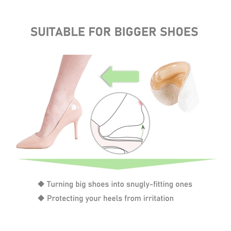 VivoFoot 4 Pairs Anti-Slip Heel Grips for Shoes Too Big  Gel Heel Liners & Pads for Loose Shoes  Self-Adhesive Back of Heel Cushion Inserts  Heel Blister Protectors for Women & Men (Beige+Black) - Image 3